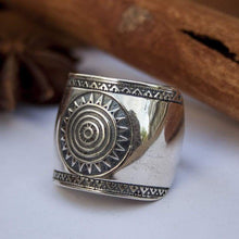 Load image into Gallery viewer, 925 Sterling Silver Mayan Sun Cigar Band Ring Size 10.5 Inca Aztec Calendar Ring Stylish Boho Hippie Jewelry Mexican Native American Tribal Style Gift for Women Handmade Unique Design
