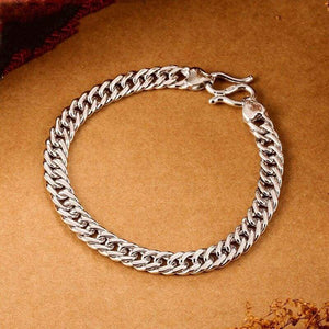 925 Sterling Silver Mens Bracelet 7mm Wide High Polish Rock Trendy Hiphopboy Wrist Band Hand Chain Jewelry Gift