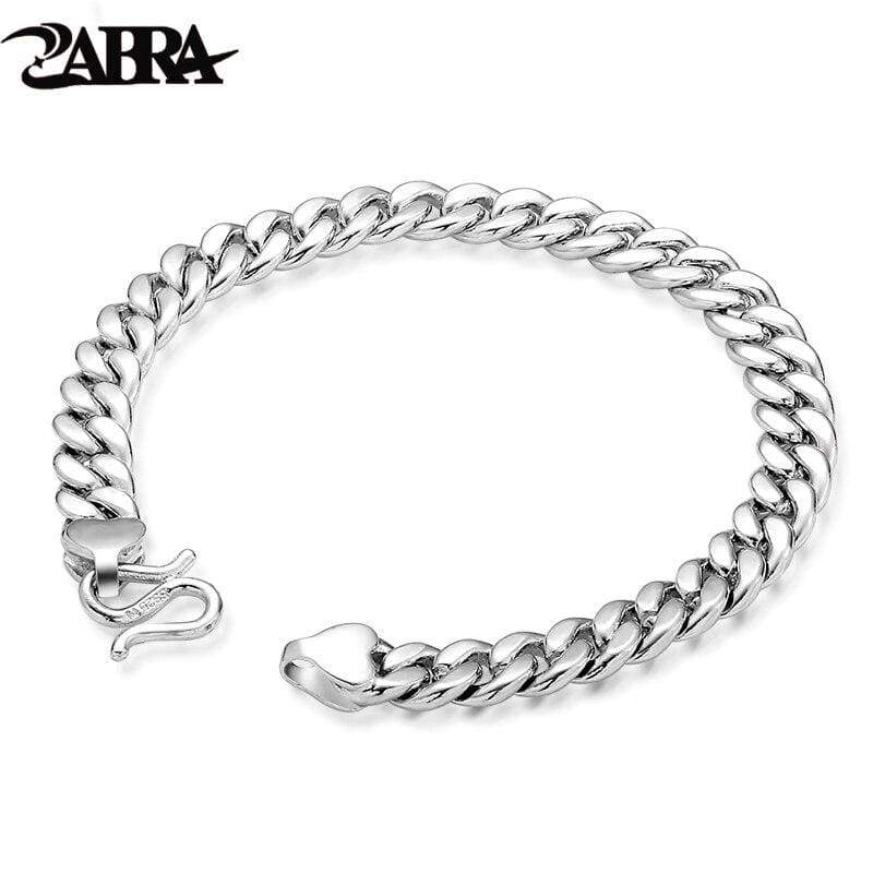 925 Sterling Silver Mens Bracelet 7mm Wide High Polish Rock Trendy Hiphopboy Wrist Band Hand Chain Jewelry Gift