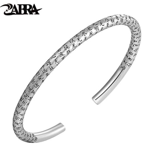 925 Sterling Silver Retro Open Cuff Buddhism Stamp Bangle Tibetan Buddhist Bracelet Jewelry