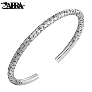 925 Sterling Silver Retro Open Cuff Buddhism Stamp Bangle Tibetan Buddhist Bracelet Jewelry