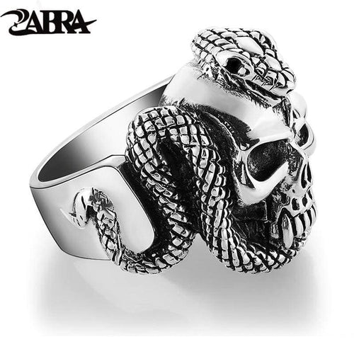 925 Sterling Silver Skull Ring Men With Snake Big Punk Rock Gift For Biker Man Rings Silver Gothic Jewelry