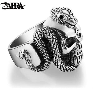 925 Sterling Silver Skull Ring Men With Snake Big Punk Rock Gift For Biker Man Rings Silver Gothic Jewelry