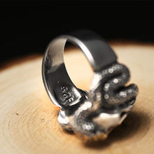 Load image into Gallery viewer, 925 Sterling Silver Skull Ring Men With Snake Big Punk Rock Gift For Biker Man Rings Silver Gothic Jewelry
