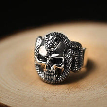 Load image into Gallery viewer, 925 Sterling Silver Skull Ring Men With Snake Big Punk Rock Gift For Biker Man Rings Silver Gothic Jewelry
