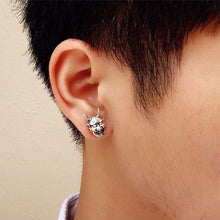 Load image into Gallery viewer, 925 Sterling Silver Skull Stud Mens Earrings White (Cubic Zircon) Stone Eye World of Warcraft Biker Rock Gothic Jewelry
