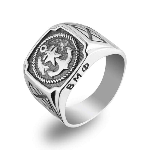 925 Sterling Silver Soviet Union Navy Emblem Signet Ring Statement Rings for Men USSR Nautical Military Symbol Mens Russian Communist Vintage Nostalgic Jewelry Bikers Gifts/Handmade