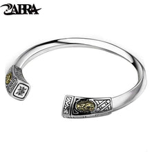 Load image into Gallery viewer, 925 Sterling Silver Thick 9mm Virgin Mary White Zircon Open Cuff Bangle Unisex Vintage Christian Jewelry Bracelet (Open the bracelet)
