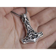 Load image into Gallery viewer, 925 Sterling Silver Thors Hammer Necklace Mjolnir Pendant Men&#39;s Scandinavian Amulet Handmade Celtic Norse Jewelry for Men Perfect Father&#39;s Day Gift/Additional Option -Sterling Silver Chains
