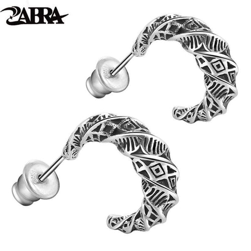 925 Sterling Silver Vintage Moon Earrings for Men Retro Black Process Stud Earring Pierced Jewelry