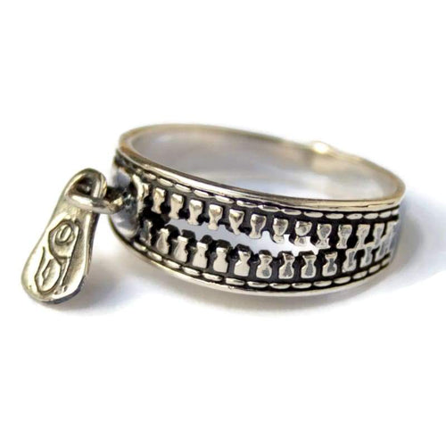 925 Sterling Silver Vintage Steampunk Zipper Finger Ring Trendy Party Statement Rings Punk Dieselpunk Retro Jewelry For Men Women Teens Unique Design Handmade