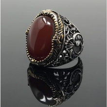 Load image into Gallery viewer, 925K Stamped Sterling Silver Men Red Agate (Aqeeq) Ring I1Q
