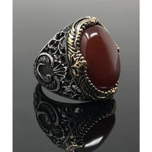 Load image into Gallery viewer, 925K Stamped Sterling Silver Men Red Agate (Aqeeq) Ring I1Q
