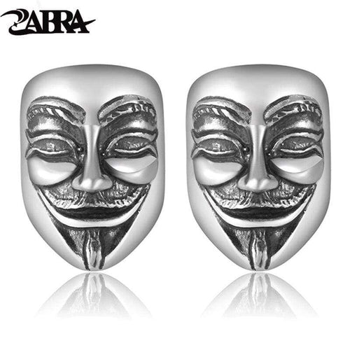 990 Sterling Silver Frosted Earrings Men V for Vendetta Ghost Mask Vintage Silver Jewelry for