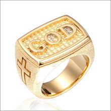 Load image into Gallery viewer, religous-jesus-cross-ring-amulet-jewlry-gold-black-rosegold-stainless-steel-letter-initials-letter-monogram-bible-rings-women-5-colors
