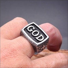 Load image into Gallery viewer, Antique Silver GOD Inscribed Religous Cross Ring for Men
