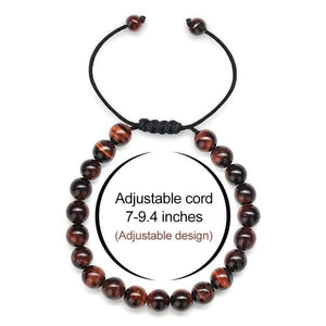 Anxiety Bracelet for Men Red Bead - 8mm Tiger Eye Stone Beads Bracelet Adjustable Natural Matte Agate Onyx Yoga Essential Oils Anxiety