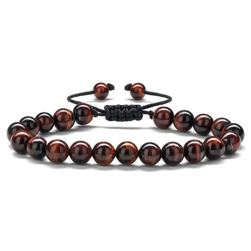 Anxiety Bracelet for Men Red Bead - 8mm Tiger Eye Stone Beads Bracelet Adjustable Natural Matte Agate Onyx Yoga Essential Oils Anxiety