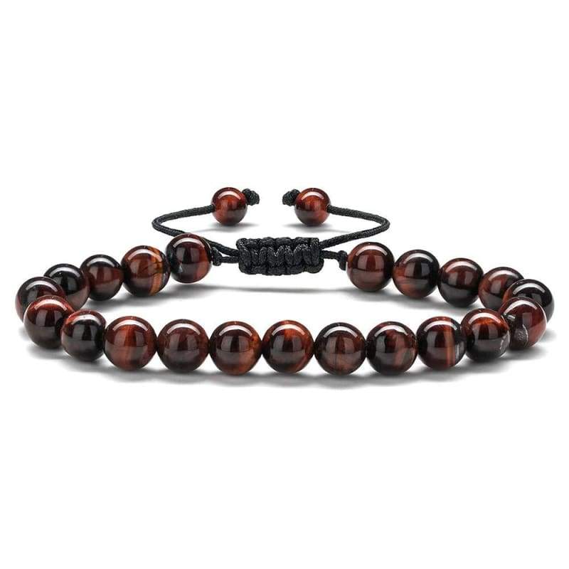 Anxiety Bracelet for Men Red Bead - 8mm Tiger Eye Stone Beads Bracelet Adjustable Natural Matte Agate Onyx Yoga Essential Oils Anxiety