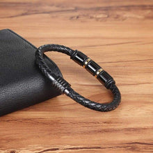 Load image into Gallery viewer, ASHMITA Genuine Leather Bracelet for Men Black Stainless Steel Magnetic Clasp Cuff Bangle 8.5 Inch - Pendant Necklace
