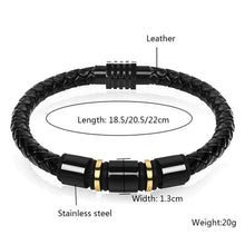Load image into Gallery viewer, ASHMITA Genuine Leather Bracelet for Men Black Stainless Steel Magnetic Clasp Cuff Bangle 8.5 Inch - Pendant Necklace
