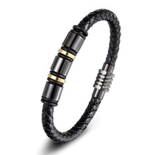 Load image into Gallery viewer, ASHMITA Genuine Leather Bracelet for Men Black Stainless Steel Magnetic Clasp Cuff Bangle 8.5 Inch - Pendant Necklace
