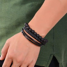 Load image into Gallery viewer, ASHMITA Mens Bead Leather Bracelet Magnetic-Clasp Braided Multi-Layer Wrap Bracelet 8 Inch - Jewelry
