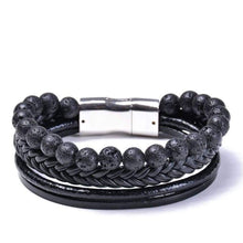 Load image into Gallery viewer, ASHMITA Mens Bead Leather Bracelet Magnetic-Clasp Braided Multi-Layer Wrap Bracelet 8 Inch - Jewelry
