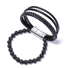 Load image into Gallery viewer, ASHMITA Mens Bead Leather Bracelet Magnetic-Clasp Braided Multi-Layer Wrap Bracelet 8 Inch - Jewelry
