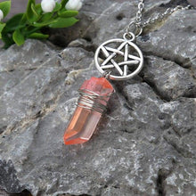 Load image into Gallery viewer, Aura Quartz Wicca Pendant Necklace Rough Stone Raw Stone Crystal with 70cm Chain
