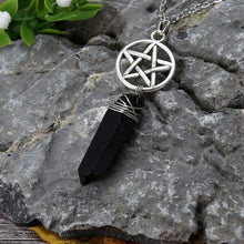 Load image into Gallery viewer, Aura Quartz Wicca Pendant Necklace Rough Stone Raw Stone Crystal with 70cm Chain
