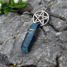 Load image into Gallery viewer, Aura Quartz Wicca Pendant Necklace Rough Stone Raw Stone Crystal with 70cm Chain
