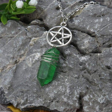 Load image into Gallery viewer, Aura Quartz Wicca Pendant Necklace Rough Stone Raw Stone Crystal with 70cm Chain
