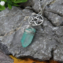 Load image into Gallery viewer, Aura Quartz Wicca Pendant Necklace Rough Stone Raw Stone Crystal with 70cm Chain
