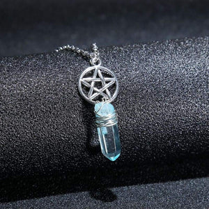 Aura Quartz Wicca Pendant Necklace Rough Stone Raw Stone Crystal with 70cm Chain