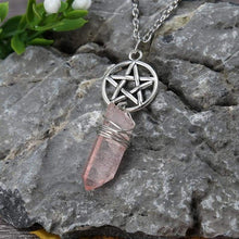 Load image into Gallery viewer, Aura Quartz Wicca Pendant Necklace Rough Stone Raw Stone Crystal with 70cm Chain
