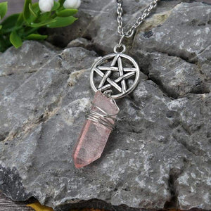 Aura Quartz Wicca Pendant Necklace Rough Stone Raw Stone Crystal with 70cm Chain