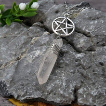Load image into Gallery viewer, Aura Quartz Wicca Pendant Necklace Rough Stone Raw Stone Crystal with 70cm Chain
