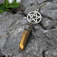 Load image into Gallery viewer, Aura Quartz Wicca Pendant Necklace Rough Stone Raw Stone Crystal with 70cm Chain
