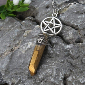Aura Quartz Wicca Pendant Necklace Rough Stone Raw Stone Crystal with 70cm Chain