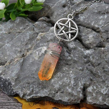 Load image into Gallery viewer, Aura Quartz Wicca Pendant Necklace Rough Stone Raw Stone Crystal with 70cm Chain
