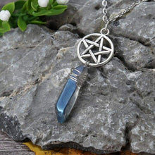 Load image into Gallery viewer, Aura Quartz Wicca Pendant Necklace Rough Stone Raw Stone Crystal with 70cm Chain

