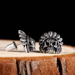 Authentic 925 Sterling Silver Skull Skeleton Earring Studs Set for Men + Women Small Earrings Retro Jewelry