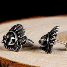 Load image into Gallery viewer, Authentic 925 Sterling Silver Skull Skeleton Earring Studs Set for Men + Women Small Earrings Retro Jewelry
