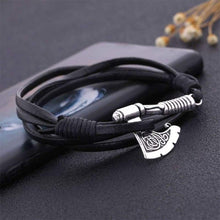 Load image into Gallery viewer, Axe Bracelet Viking Slavic Perun Axe Pendant Mens Multi-Layer Leather Wrap Bracelet - Pendant Necklace
