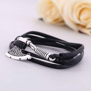 Axe Bracelet Viking Slavic Perun Axe Pendant Mens Multi-Layer Leather Wrap Bracelet - Pendant Necklace