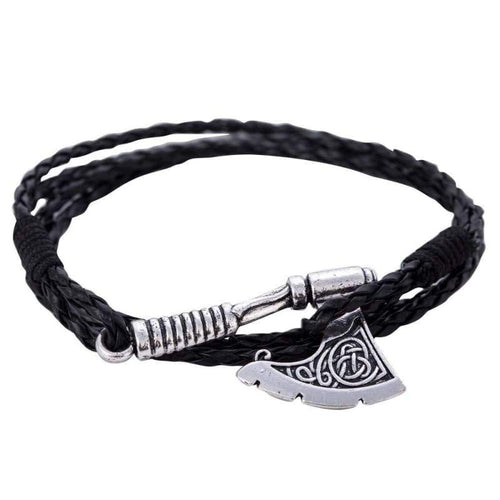 Axe Bracelet Viking Slavic Perun Axe Pendant Mens Multi-Layer Leather Wrap Bracelet (G-Axe Black) - Pendant Necklace
