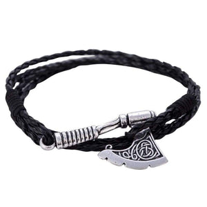 Axe Bracelet Viking Slavic Perun Axe Pendant Mens Multi-Layer Leather Wrap Bracelet (G-Axe Black) - Pendant Necklace