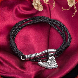 Axe Bracelet Viking Slavic Perun Axe Pendant Mens Multi-Layer Leather Wrap Bracelet (G-Axe Black) - Pendant Necklace