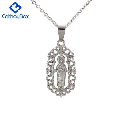 Baby Jesus Divine Child Pendant Necklace Women Silver Tone Stainless Steel Religious Jewelry - Pendant Necklace